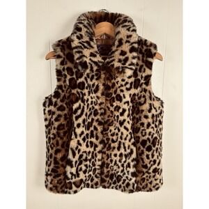 Curations Faux Fur Leopard Sleeveless Jacket Vest Women's Size Small‎